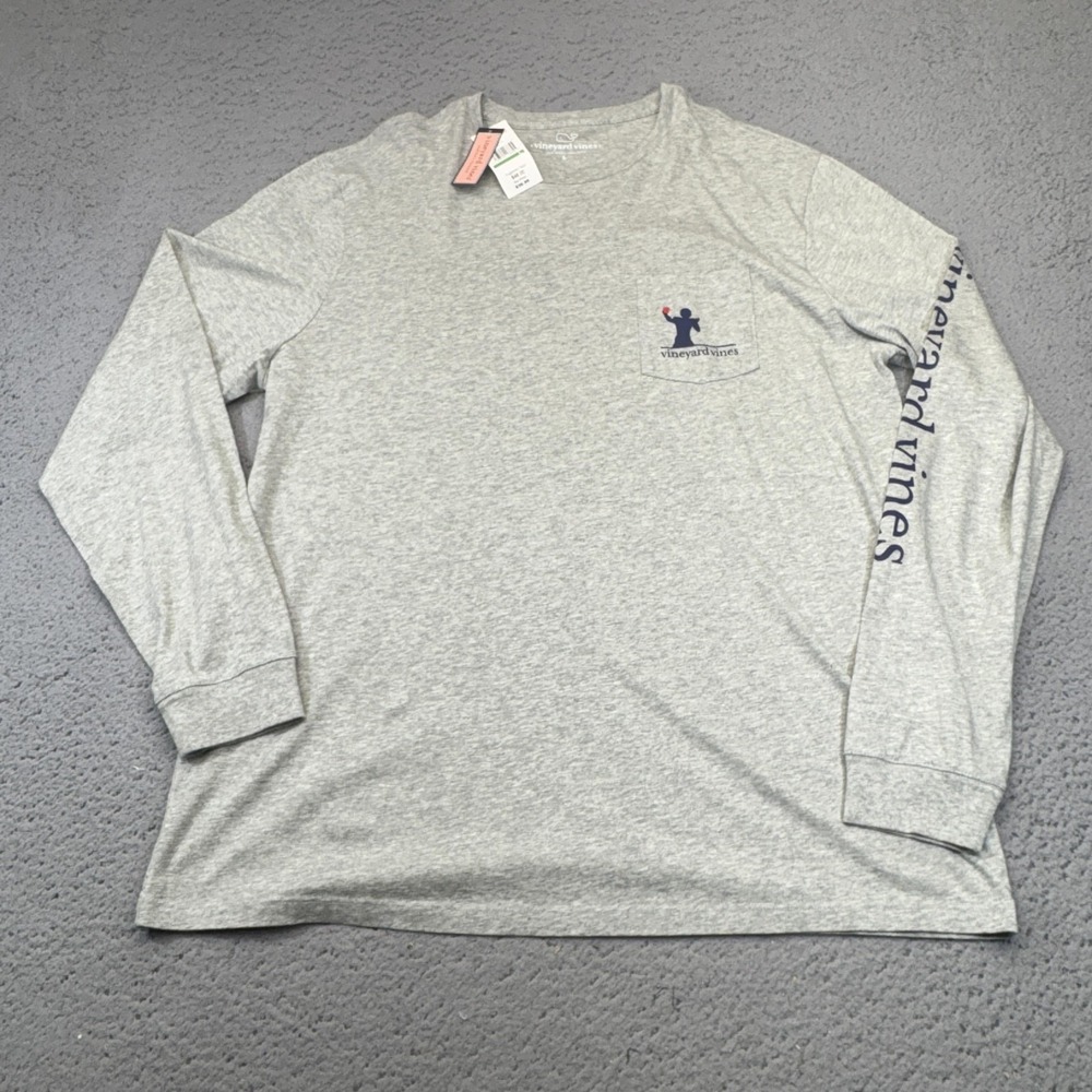 Vineyard Vines Shirt Mens Large Gray Volleyball Long Sleeve Whale Pocket‎ NWT